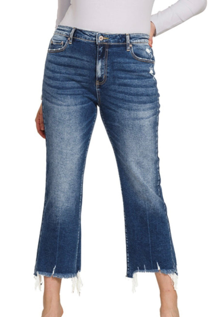 Cristo Cropped Frayed Denim-Plus - Rebel Rain