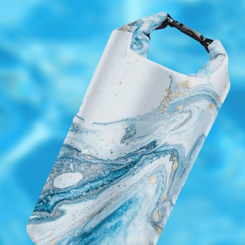 Dry Bag Backpack-Blue & Gold Whimsical Marbled - Rebel Rain