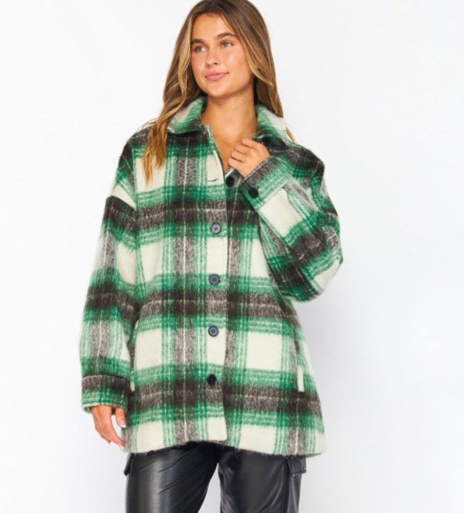 Faux Wool Shacket- Green - Rebel Rain