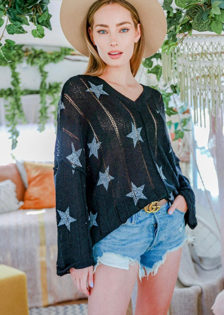 Knit Star Sweater -Black - Rebel Rain