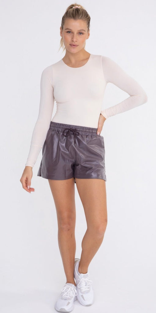 Metallic Coffee Like Leather Shorts - Rebel Rain