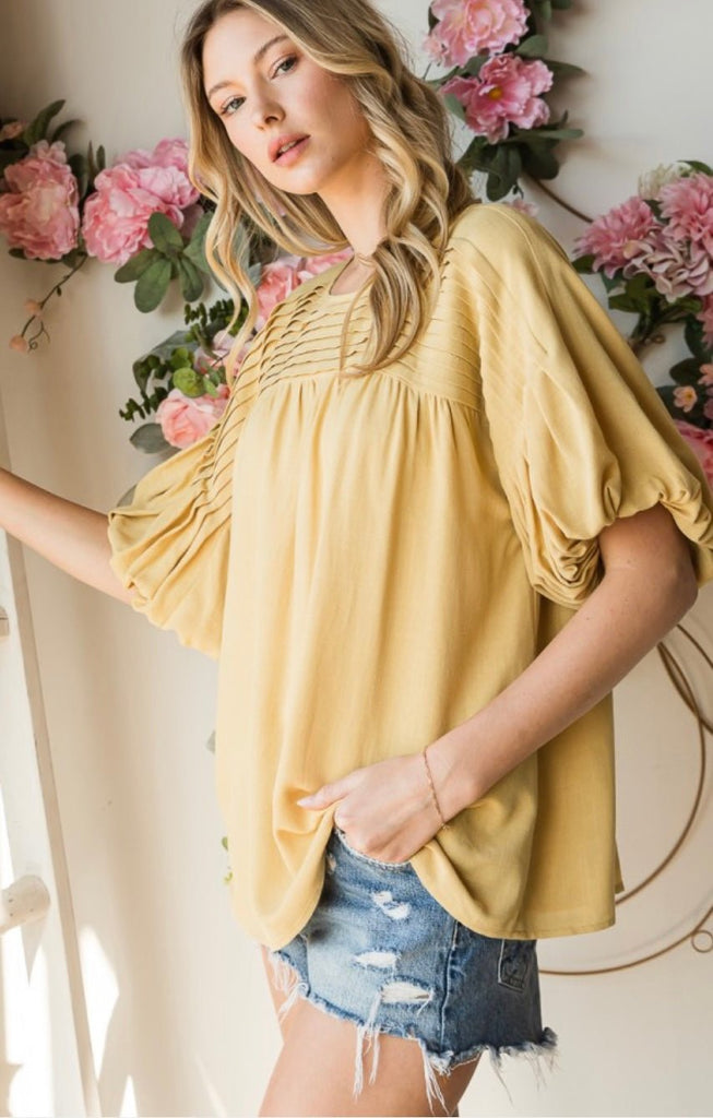 Pin Tucked Blouse-Mustard - Rebel Rain