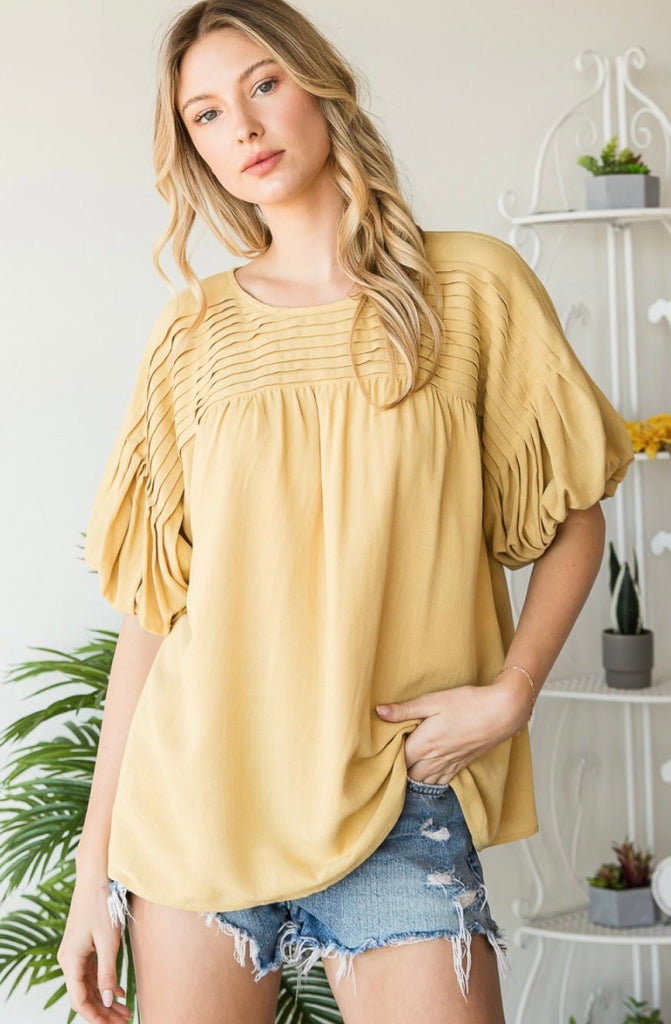 Pin Tucked Blouse-Mustard - Rebel Rain