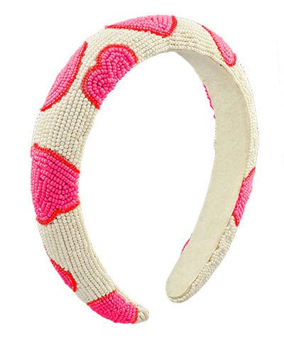 Pink/Ivory Beaded Heart Headband - Rebel Rain