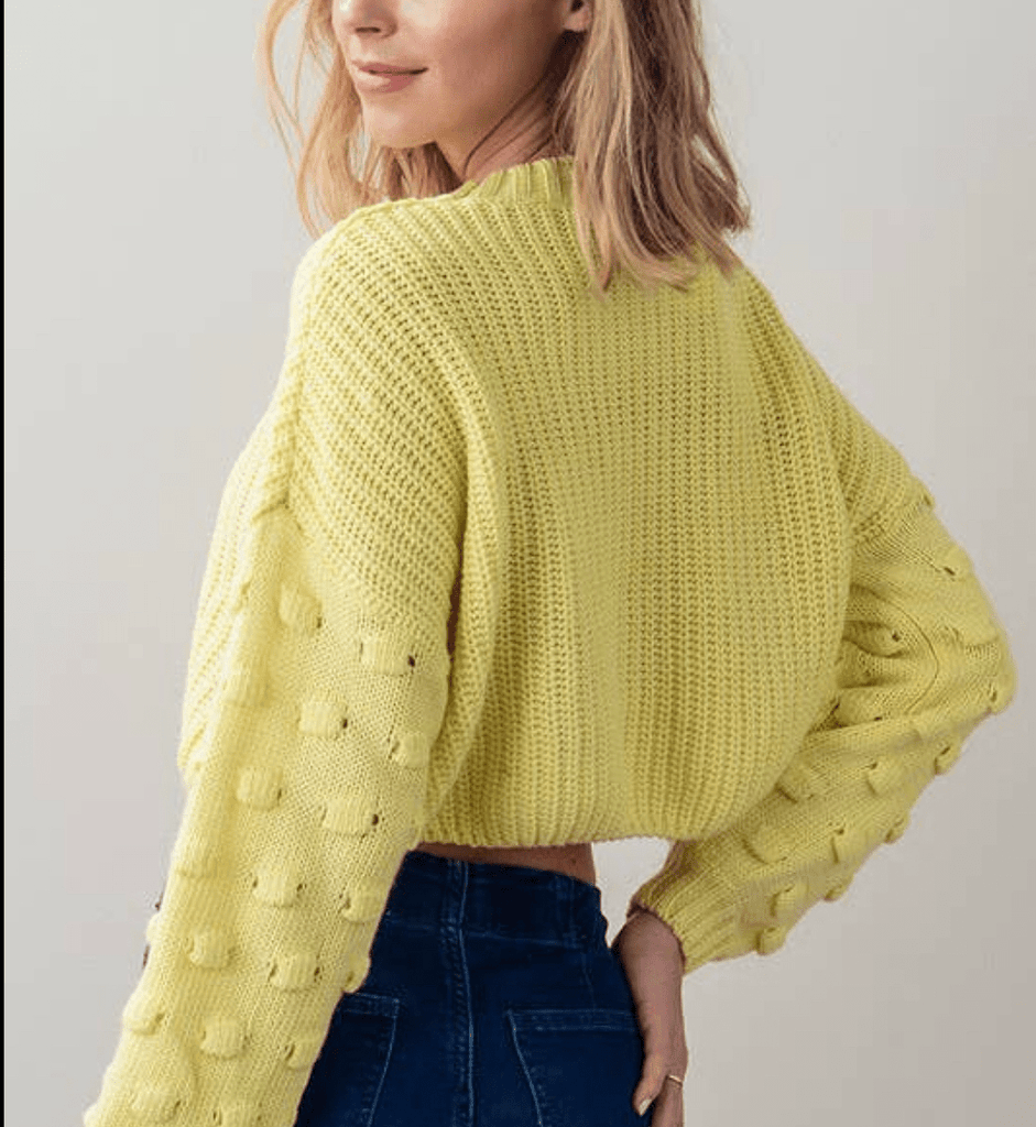 Pom Pom Detail Sleeve Round Neck Sweater - Rebel Rain