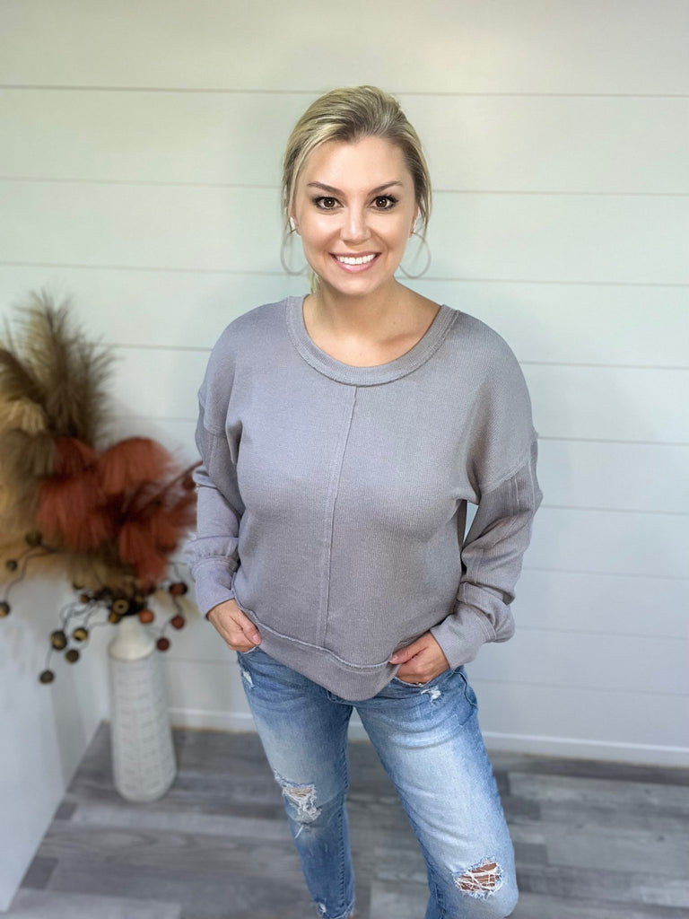 Rebecca Ribbed Top-Gray - Rebel Rain