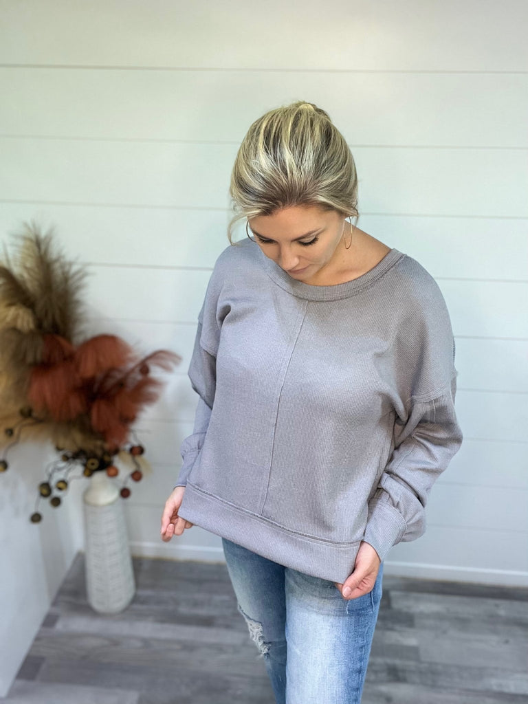 Rebecca Ribbed Top-Gray - Rebel Rain