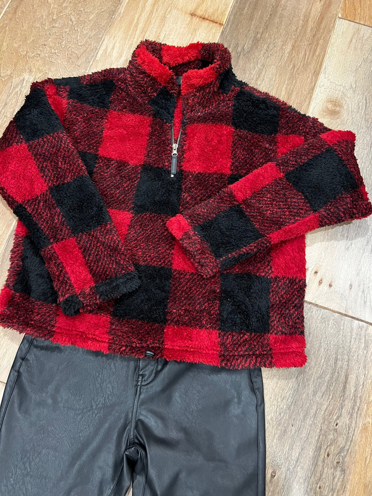 Red & Black Plaid Sherpa Pullover - Rebel Rain