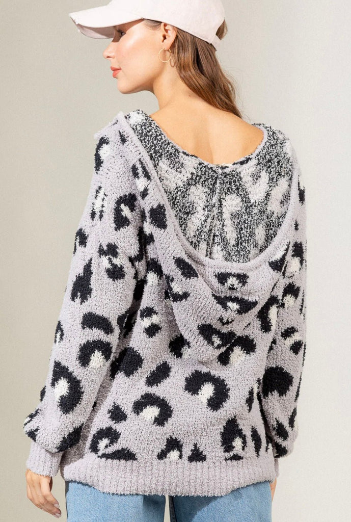 V-Neck Leopard Pullover Sweater - Rebel Rain