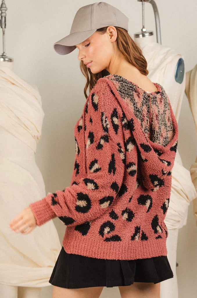 V-Neck Leopard Pullover Sweater - Rebel Rain