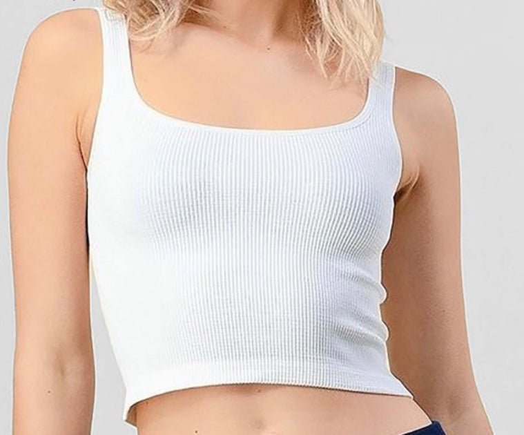 White Ribbed Butter Crop Tank - Rebel Rain